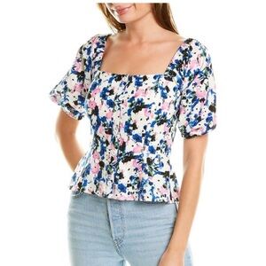 BCBGMAXAZRIA Floral Print Puff Sleeve Top,Size S